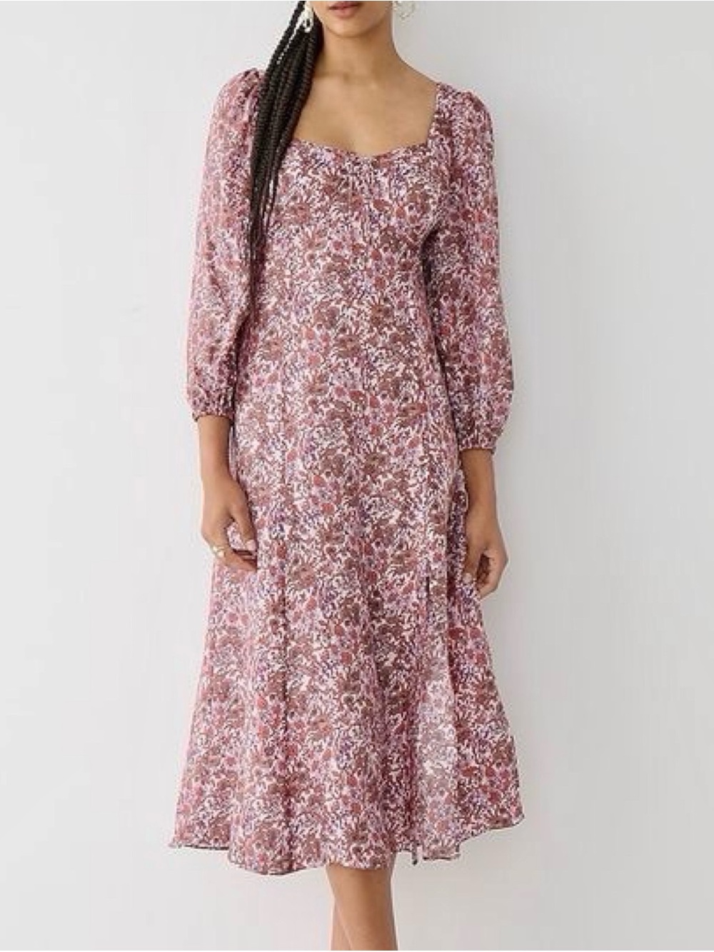 J.Crew Sweetheart Long Sleeve Pink Fete Floral Smocked Midi Dress Size 6
